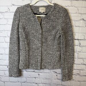 Ann Taylor LOFT Tweed Jacket Women’s Small Black White Open Front Blazer Chic